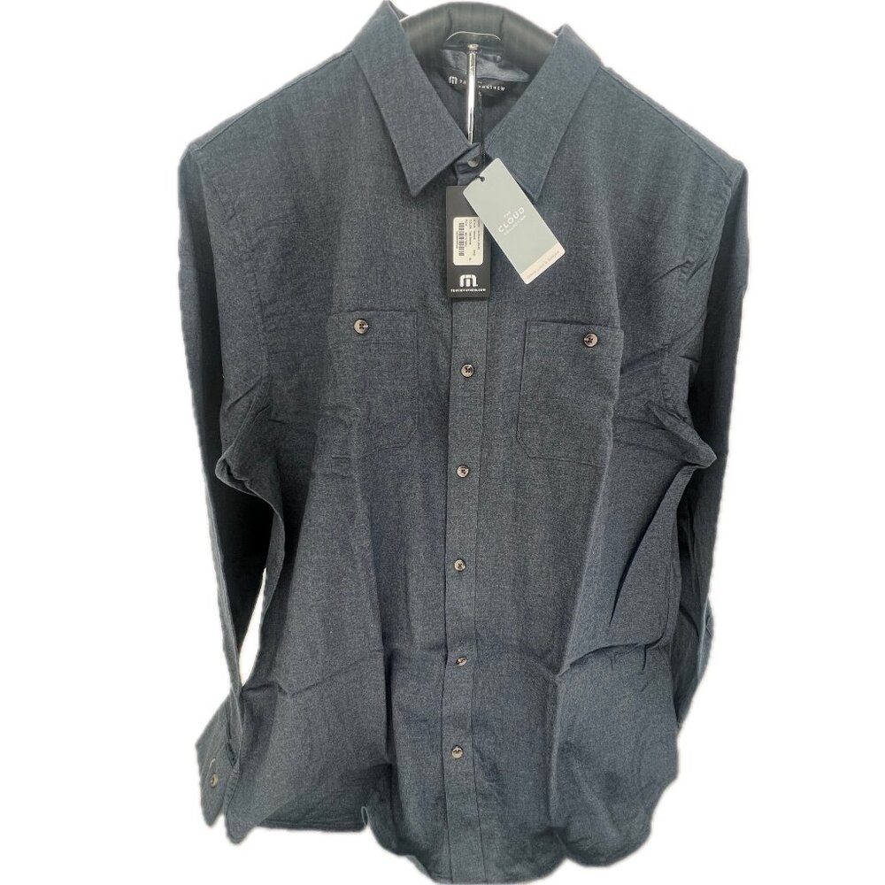 NWT Travis  Mathew Men's Long-Sleeve Cloud  Flannel Button-Up Shirt in charcoal